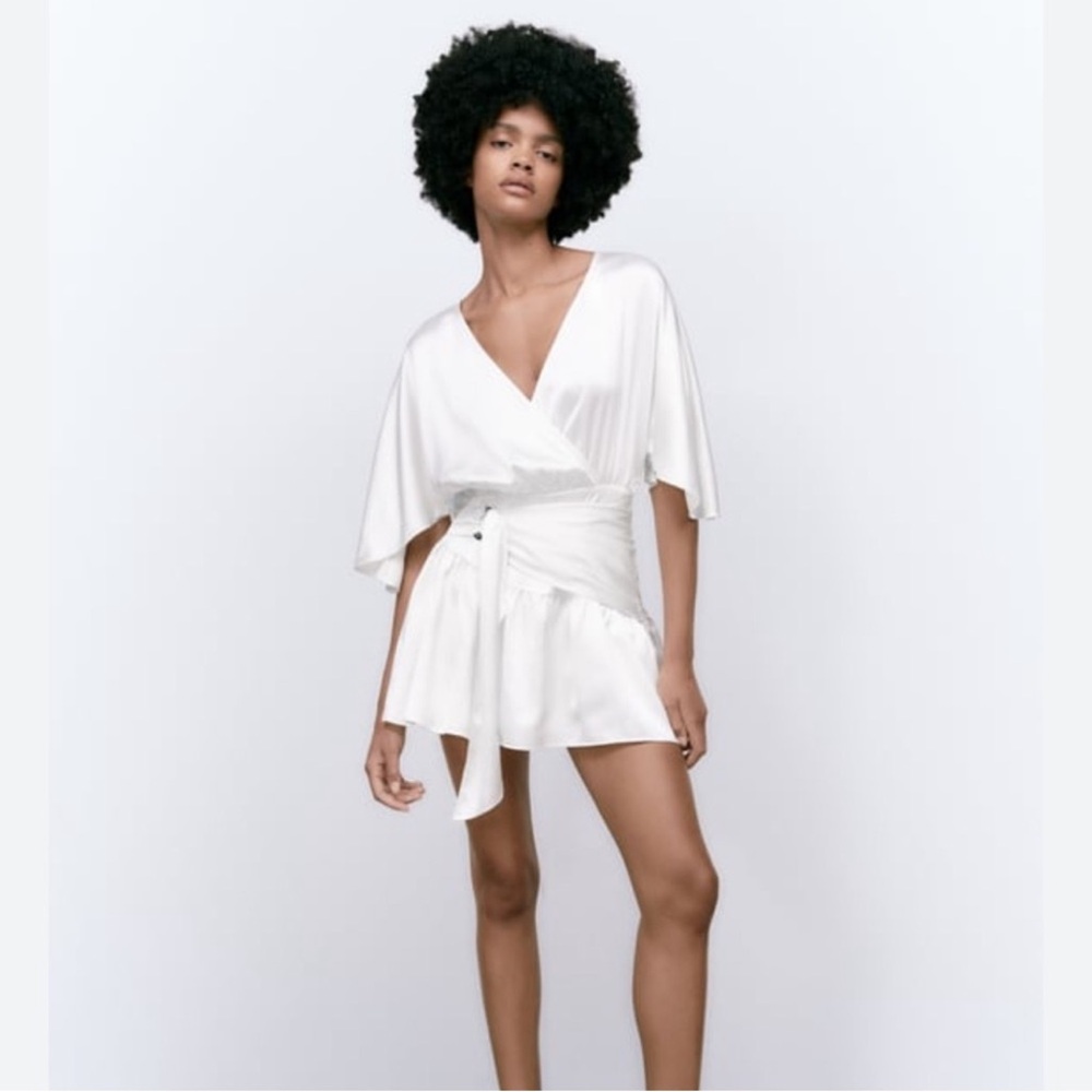 Zara Satin White Wrap Romper
